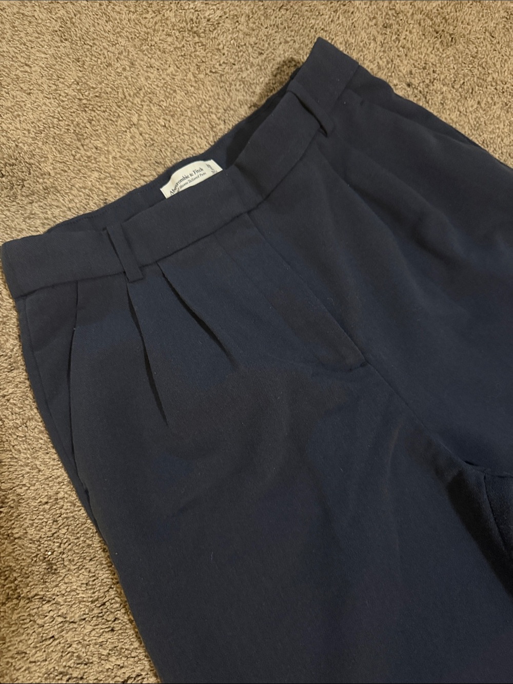 Abercrombie & Fitch Women's Sloane Tailored Navy Pleated High-Rise Trousers